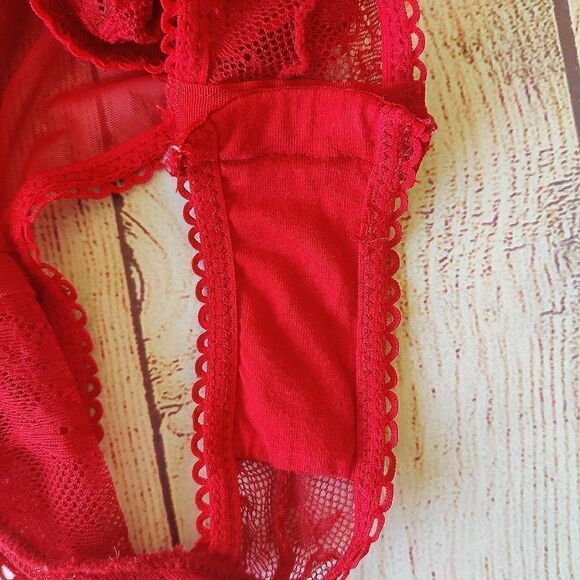 Oh la la Cheri Paris Red Viviane V-Plunge Lace Teddy sz M - Picture 12 of 15
